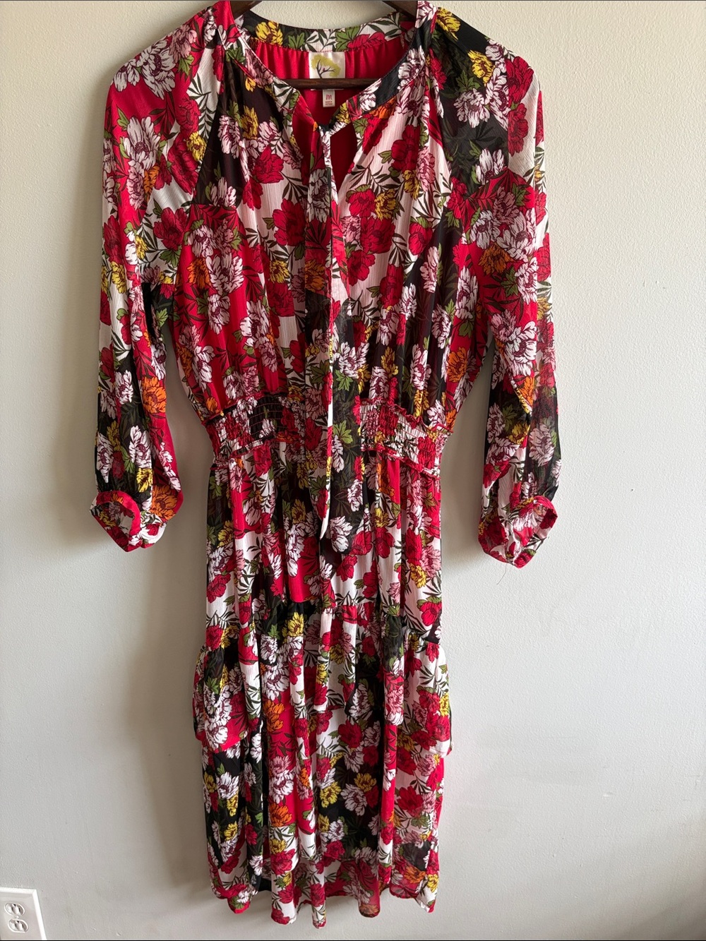 Fig and Flower Floral Boho Peasant Midi Dress Medium